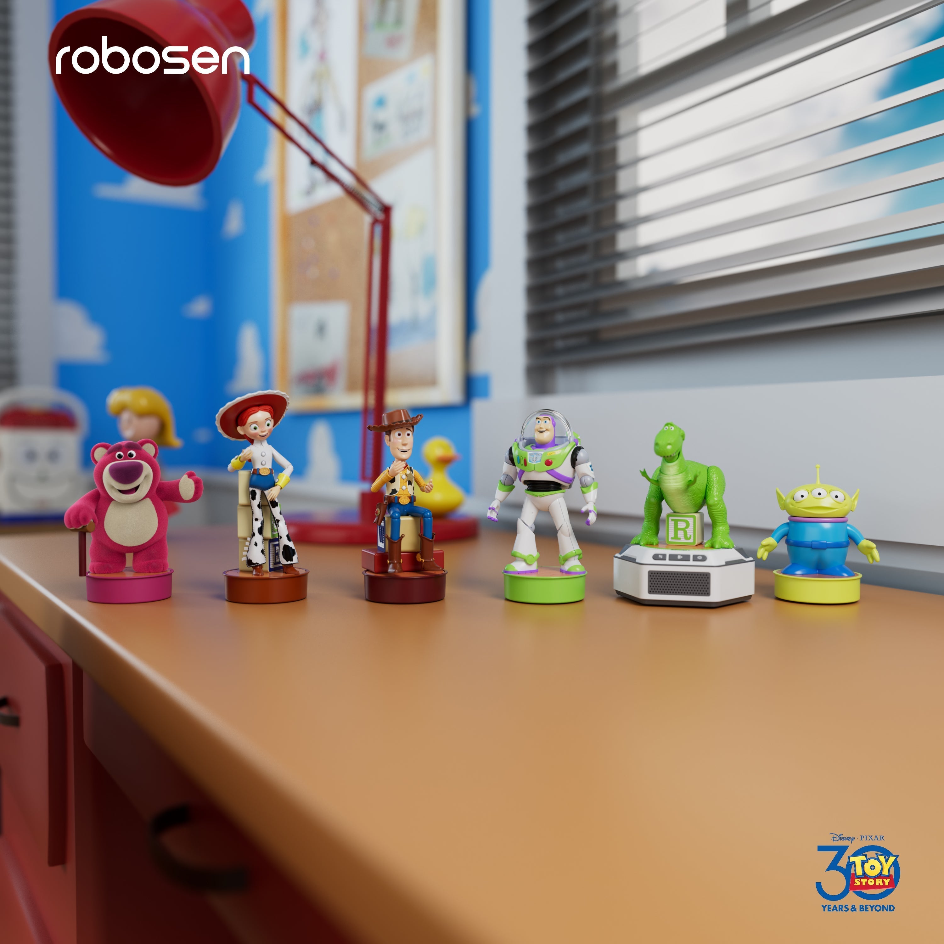 Six personnages emblématiques réunis – Woody, Buzz l’Éclair, Alien, Lotso, Jessie et Rex, conçus avec des détails authentiques et des personnalités fidèles aux films.