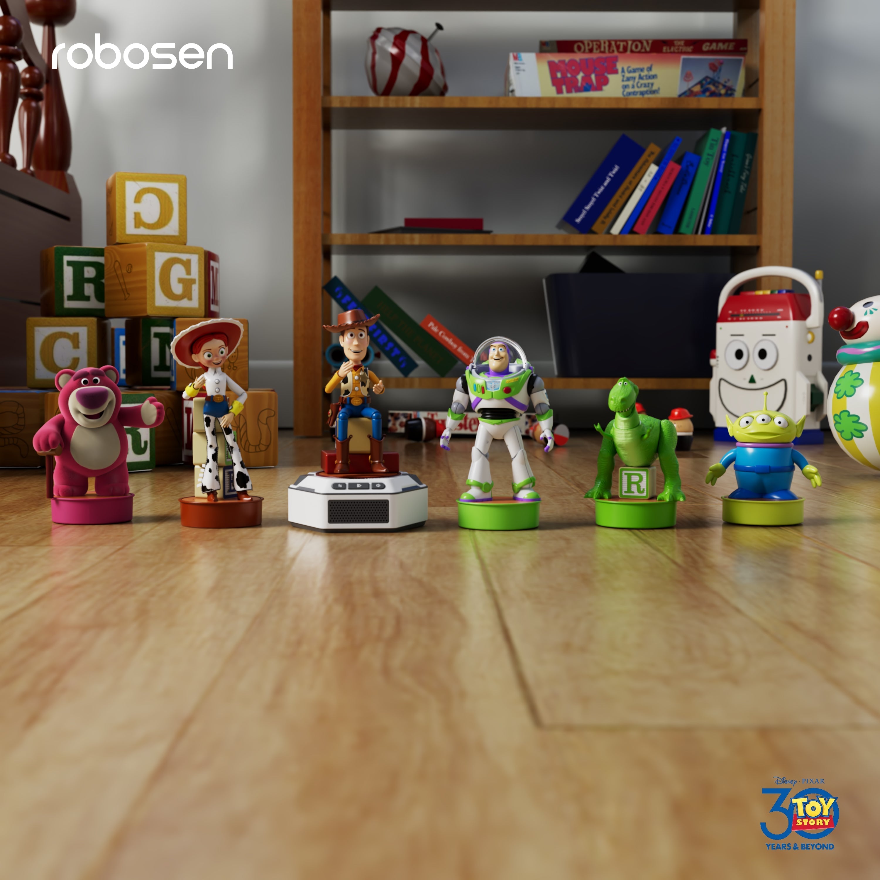 Six personnages emblématiques réunis – Woody, Buzz l’Éclair, Alien, Lotso, Jessie et Rex, conçus avec des détails authentiques et des personnalités fidèles aux films.